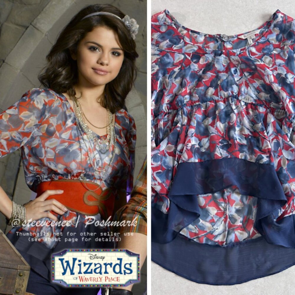 Red and Navy Sheer Floral Blouse ASO Alex Russo